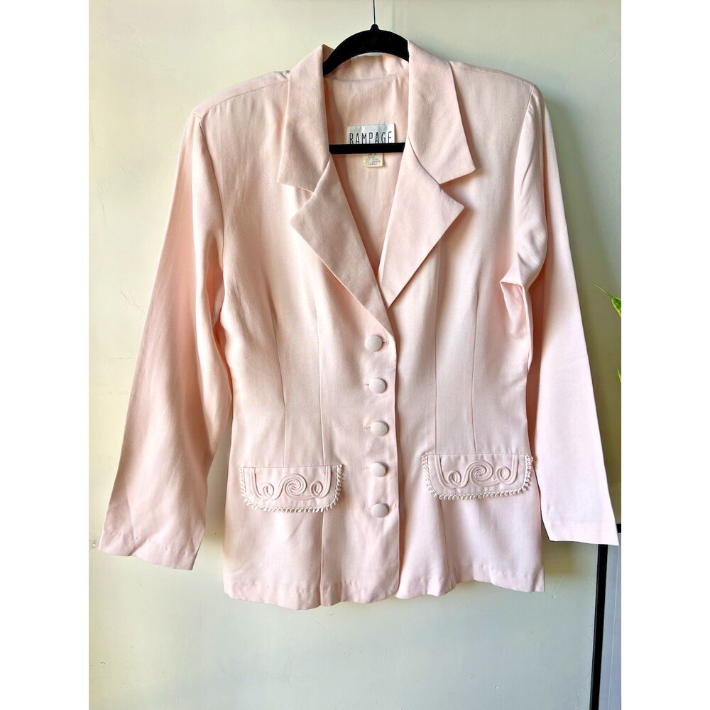 Rampage Pink Embroidered Collared Button Blazer Decorative Pockets Women's Large